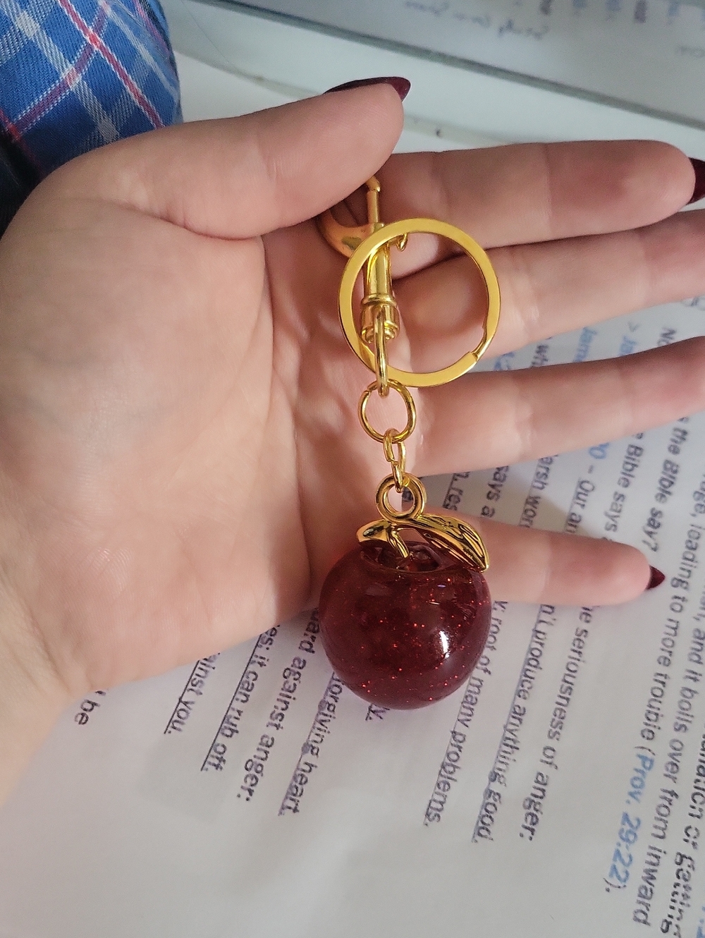Gold-Tone Red Apple Keychain Charm